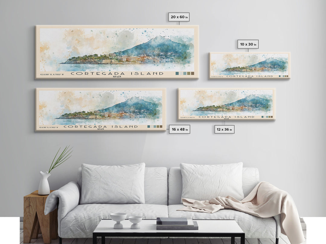 Cortegada Island, Spain Watercolor Beach Print, Vacation Gift, Spain Wall Art, Framed Canvas Print, Framed Beach Painting