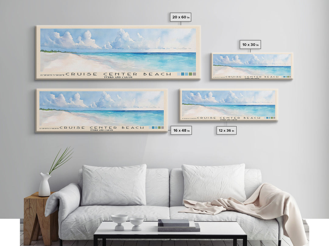 Cruise Center Beach, Turks and Caicos Watercolor Print, Vacation Gift, Turks and Caicos Wall Art, Beach Painting, Beach Decor, Large Wall Art, Wood Frame Art
