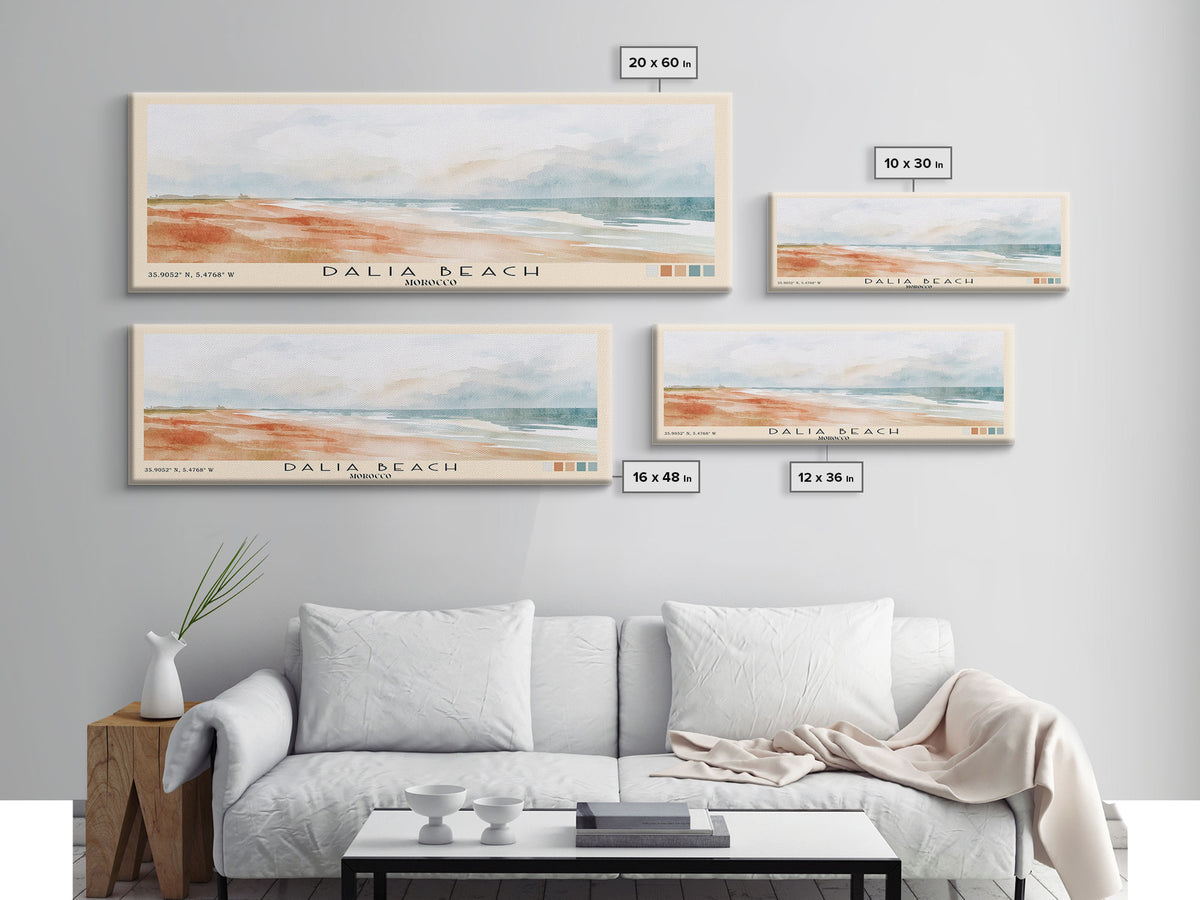 Dalia Beach, Morocco Watercolor Print, Vacation Gift, Morocco Wall Art, Beach Painting, Beach Decor, Large Wall Art, Wood Frame Art