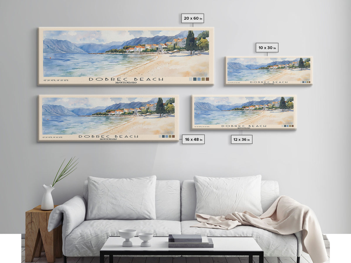 Dobrec Beach, Montenegro Watercolor Beach Print, Vacation Gift, Montenegro Wall Art, Beach Painting, Beach Decor, Beach Painting