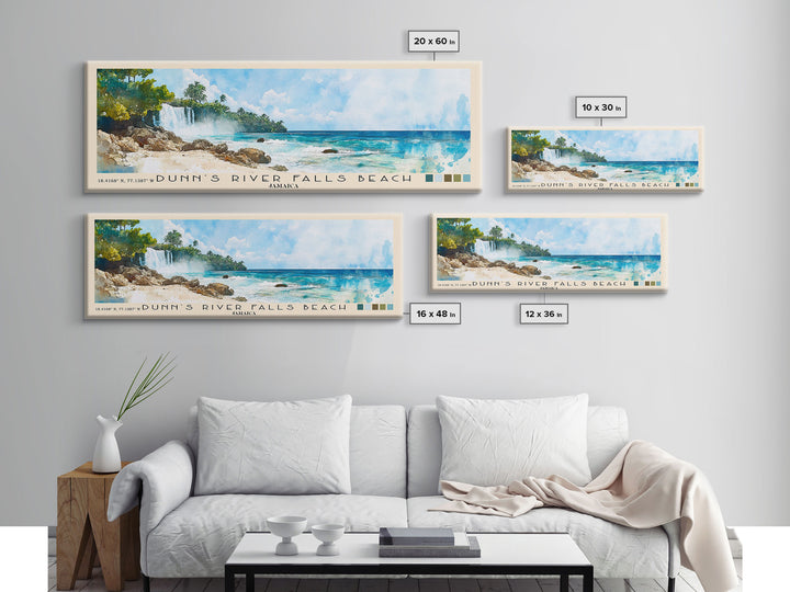 Dunn’s River Falls Beach, Jamaica Watercolor Print, Vacation Gift, Jamaica Wall Art, Beach Painting, Beach Decor, Large Wall Art, Wood Frame Art