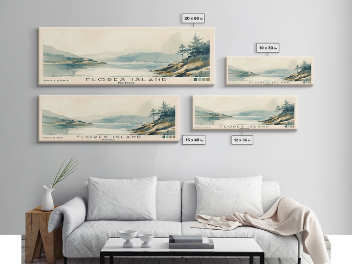 Flores Island, Portugal Watercolor Beach Print, Vacation Gift, Portugal Wall Art, Framed Canvas Print, Framed Beach Painting