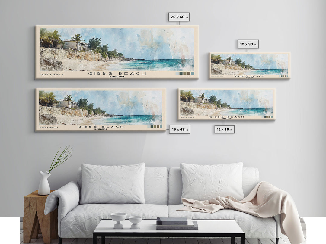 Gibbs Beach, Barbados Watercolor Print, Vacation Gift, Barbados Wall Art, Beach Painting, Beach Decor, Large Wall Art, Wood Frame Art