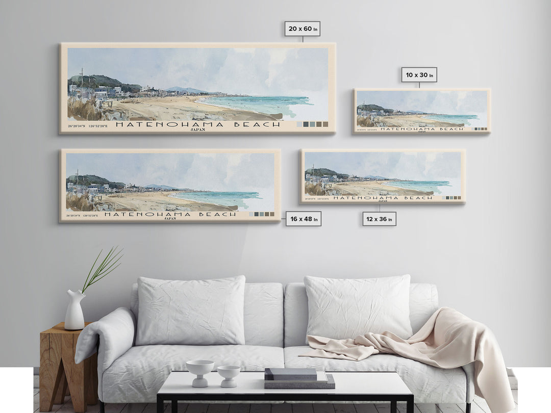 Hatenohama Beach, Japan Watercolor Print, Vacation Gift, Japan Wall Art, Beach Painting, Beach Decor, Large Wall Art, Wood Frame Art
