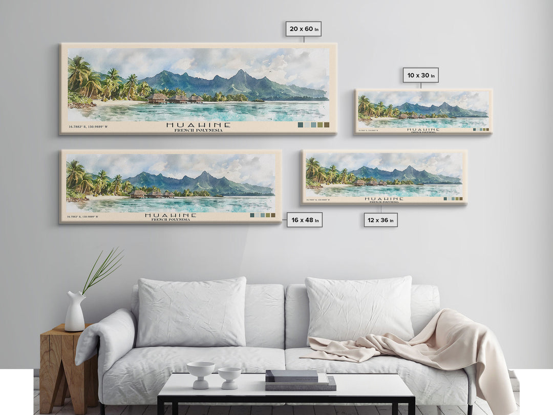 Huahine, French Polynesia Watercolor Print, Vacation Gift, French Polynesia Wall Art, Beach Painting, Beach Decor, Large Wall Art, Wood Frame Art