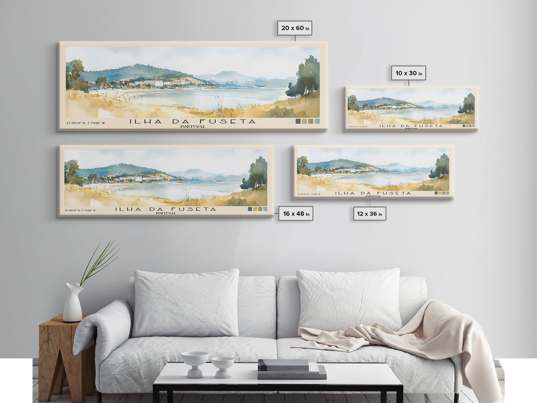Ilha da Fuseta, Portugal Watercolor Beach Print, Vacation Gift, Portugal Wall Art, Framed Canvas Print, Framed Beach Painting