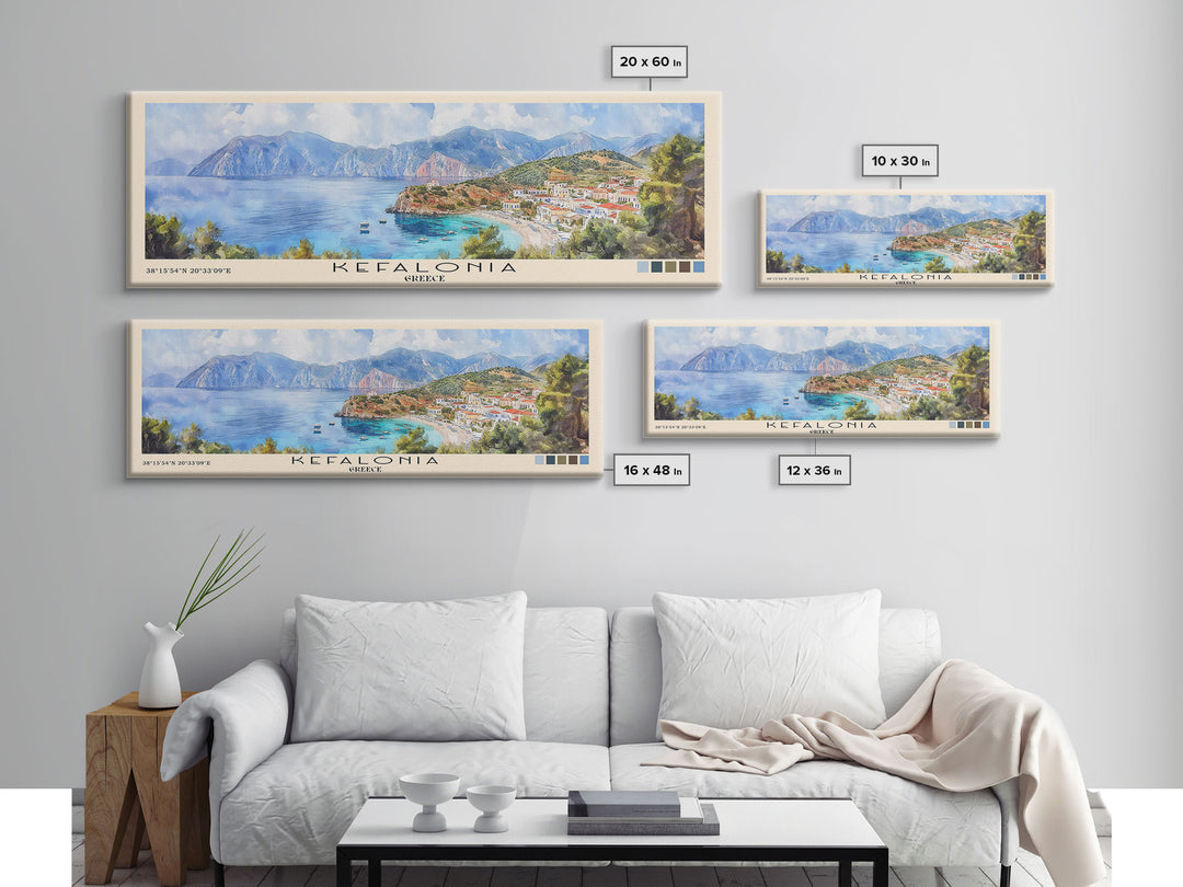 Kefalonia, Greece Watercolor Beach Print, Vacation Gift, Greece Wall Art, Framed Canvas Print, Framed Beach Painting