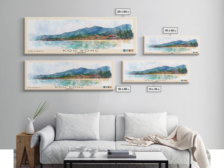 Koh Rong, Cambodia Watercolor Beach Print, Vacation Gift, Cambodia Wall Art, Framed Canvas Print, Framed Beach Painting