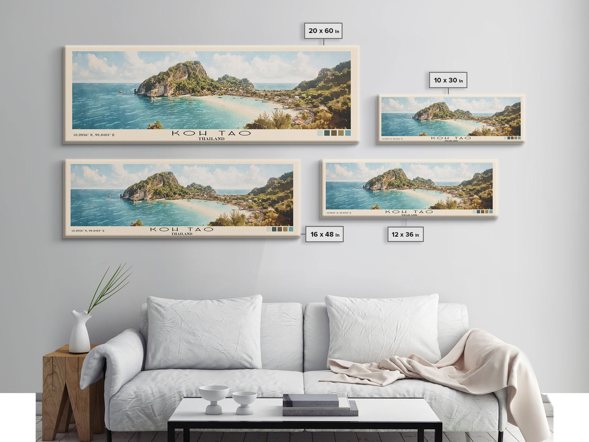 Koh Tao, Thailand Watercolor Print, Vacation Gift, Thailand Wall Art, Beach Painting, Beach Decor, Large Wall Art, Wood Frame Art