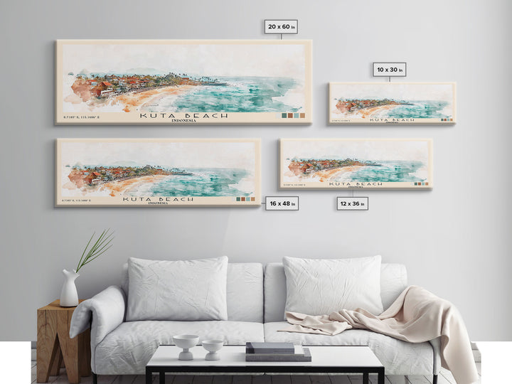 Kuta Beach, Indonesia Watercolor Print, Vacation Gift, Indonesia Wall Art, Beach Painting, Beach Decor, Large Wall Art, Wood Frame Art