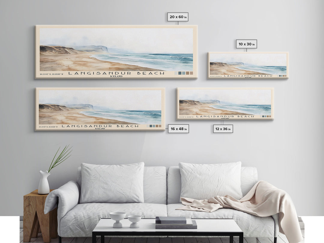 Langisandur Beach, Iceland Watercolor Print, Vacation Gift, Iceland Wall Art, Beach Painting, Beach Decor, Large Wall Art, Wood Frame Art
