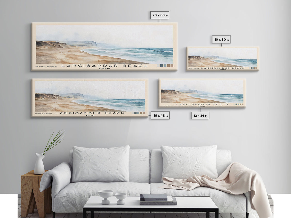 Langisandur Beach, Iceland Watercolor Print, Vacation Gift, Iceland Wall Art, Beach Painting, Beach Decor, Large Wall Art, Wood Frame Art