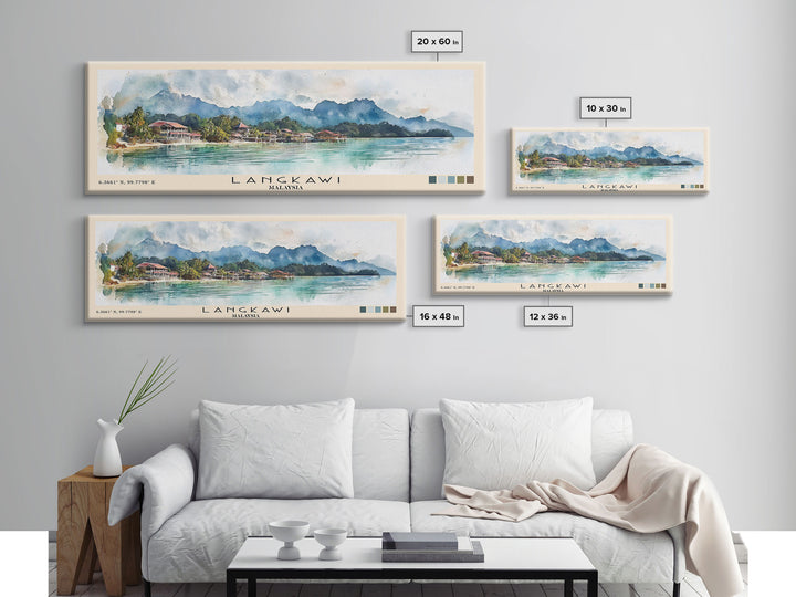 Langkawi, Malaysia Watercolor Beach Print, Vacation Gift, Malaysia Wall Art, Framed Canvas Print, Framed Beach Painting