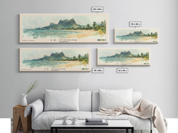 Le Morne, Mauritius Watercolor Print, Vacation Gift, Mauritius Wall Art, Beach Painting, Beach Decor, Large Wall Art, Wood Frame Art