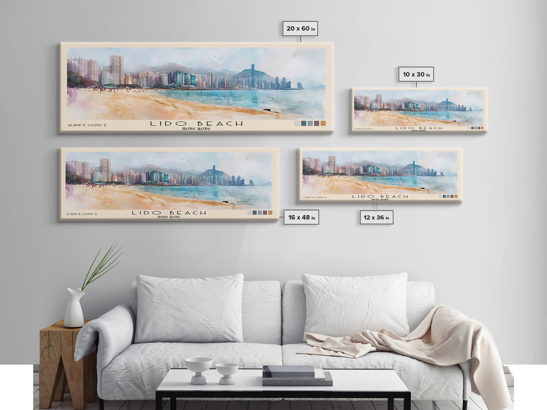 Lido Beach, Hong Kong Watercolor Print, Vacation Gift, Hong Kong Wall Art, Beach Painting, Beach Decor, Large Wall Art, Wood Frame Art