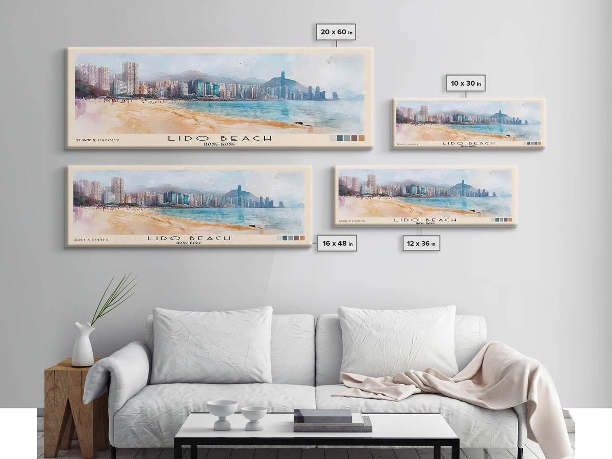 Lido Beach, Hong Kong Watercolor Print, Vacation Gift, Hong Kong Wall Art, Beach Painting, Beach Decor, Large Wall Art, Wood Frame Art