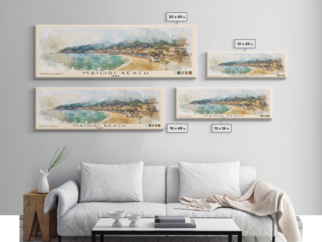 Maiori Beach, Italy Watercolor Print, Vacation Gift, Italy Wall Art, Beach Painting, Beach Decor, Large Wall Art, Wood Frame Art