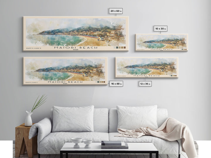 Maiori Beach, Italy Watercolor Print, Vacation Gift, Italy Wall Art, Beach Painting, Beach Decor, Large Wall Art, Wood Frame Art