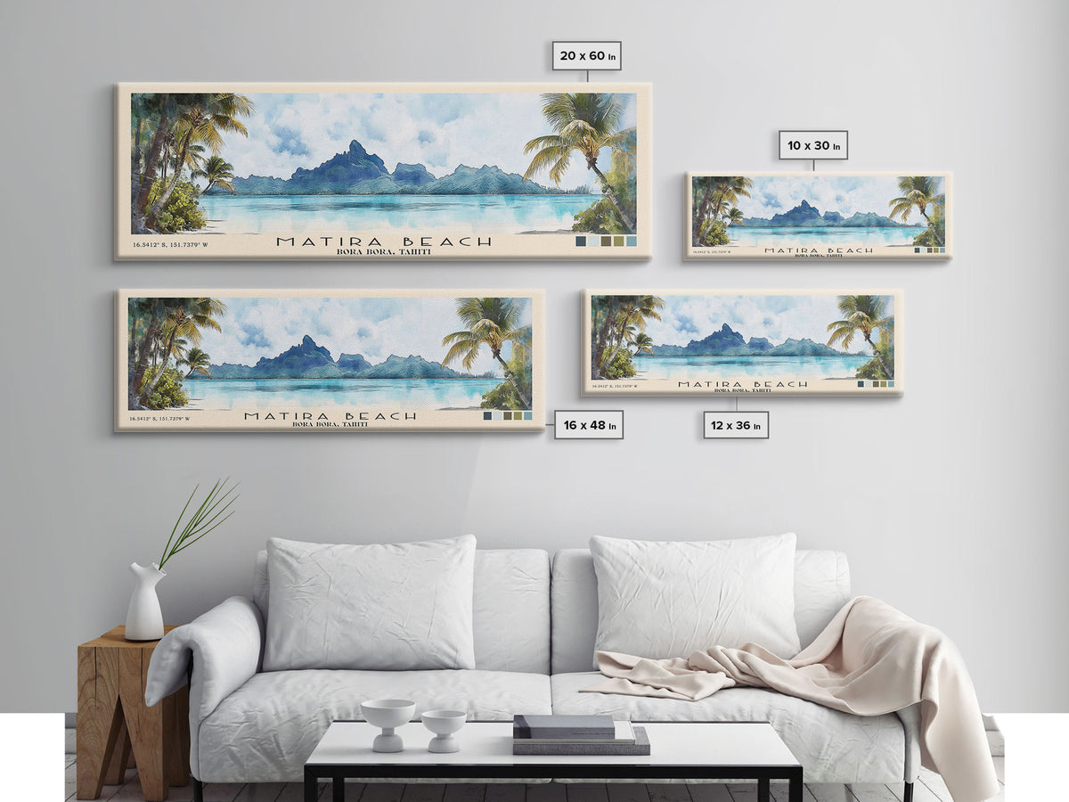 Matira Beach, Bora Bora, Tahiti Watercolor Beach Print, Vacation Gift, Bora Bora, Tahiti Wall Art, Beach Painting, Beach Decor, Beach Painting