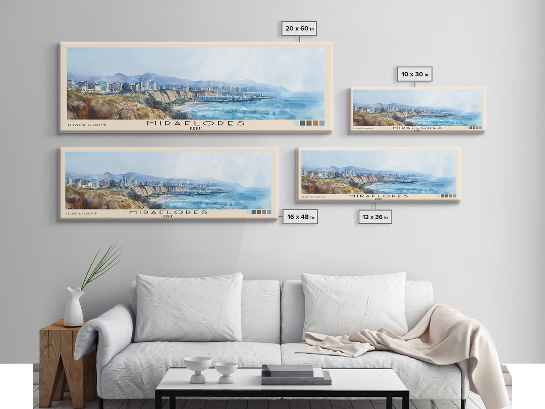 Miraflores, Peru Watercolor Print, Vacation Gift, Peru Wall Art, Beach Painting, Beach Decor, Large Wall Art, Wood Frame Art