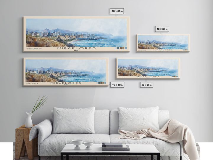 Miraflores, Peru Watercolor Print, Vacation Gift, Peru Wall Art, Beach Painting, Beach Decor, Large Wall Art, Wood Frame Art