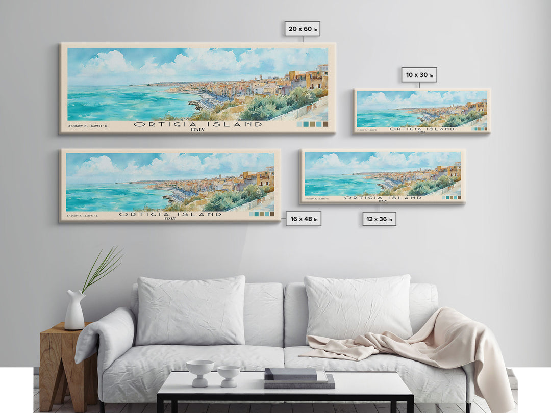 Ortigia Island, Italy Watercolor Print, Vacation Gift, Italy Wall Art, Beach Painting, Beach Decor, Large Wall Art, Wood Frame Art