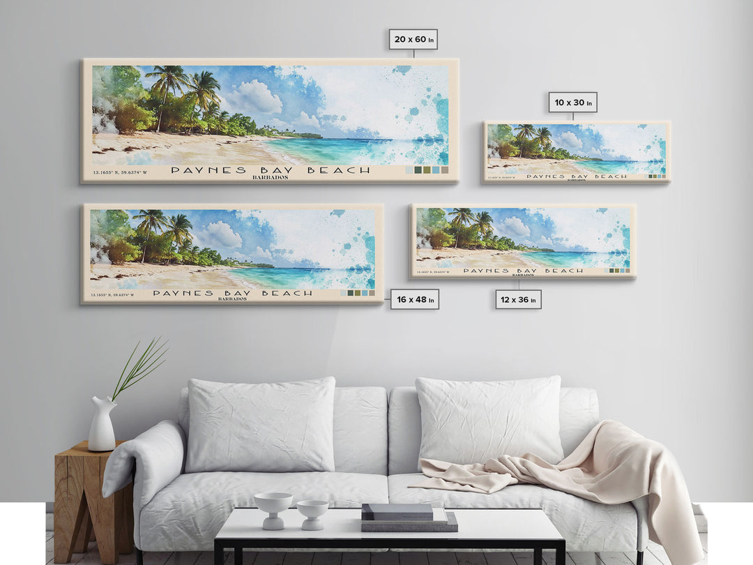 Paynes Bay Beach, Barbados Watercolor Print, Vacation Gift, Barbados Wall Art, Beach Painting, Beach Decor, Large Wall Art, Wood Frame Art