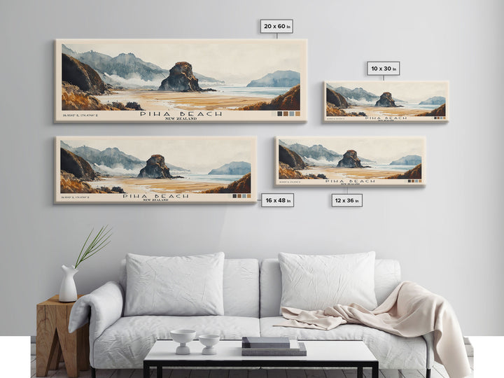 Piha Beach, New Zealand Watercolor Print, Vacation Gift, New Zealand Wall Art, Beach Painting, Beach Decor, Large Wall Art, Wood Frame Art