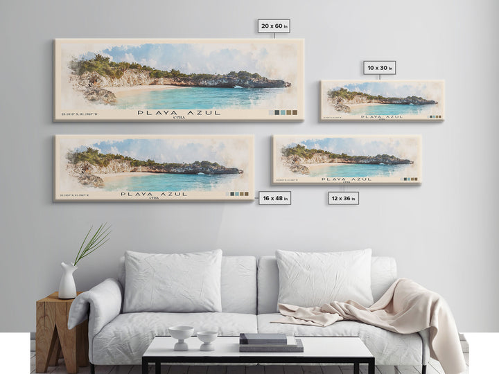 Playa Azul, Cuba Watercolor Beach Print, Vacation Gift, Cuba Wall Art, Beach Painting, Beach Decor, Beach Painting