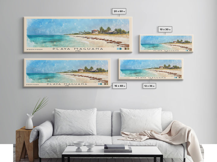 Playa Maguana, Cuba Watercolor Beach Print, Vacation Gift, Cuba Wall Art, Framed Canvas Print, Framed Beach Painting