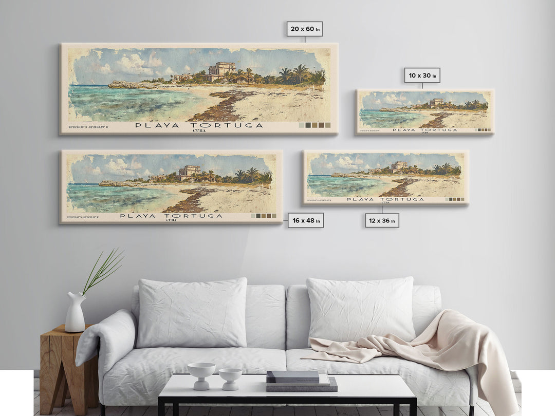 Playa Tortuga, Cuba Watercolor Beach Print, Vacation Gift, Cuba Wall Art, Framed Canvas Print, Framed Beach Painting