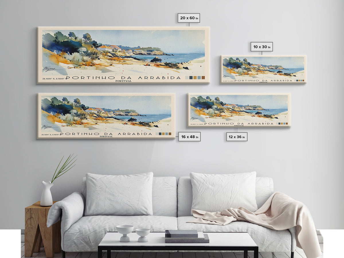 Portinho da Arrabida, Portugal Watercolor Print, Vacation Gift, Portugal Wall Art, Beach Painting, Beach Decor, Large Wall Art, Wood Frame Art