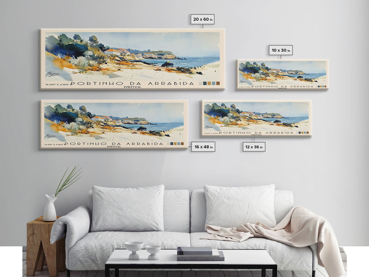 Portinho da Arrabida, Portugal Watercolor Print, Vacation Gift, Portugal Wall Art, Beach Painting, Beach Decor, Large Wall Art, Wood Frame Art