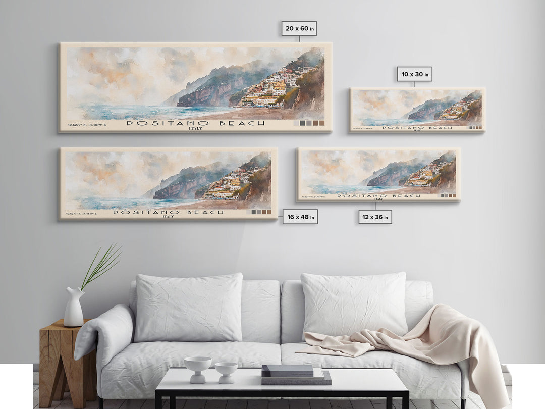 Positano Beach, Italy Watercolor Print, Vacation Gift, Italy Wall Art, Beach Painting, Beach Decor, Large Wall Art, Wood Frame Art