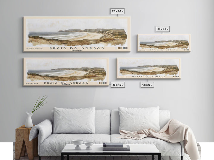 Praia da Adraga, Portugal Watercolor Print, Vacation Gift, Portugal Wall Art, Beach Painting, Beach Decor, Large Wall Art, Wood Frame Art