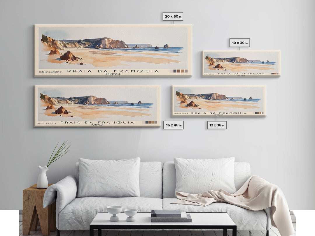 Praia da Franquia, Portugal Watercolor Print, Vacation Gift, Portugal Wall Art, Beach Painting, Beach Decor, Large Wall Art, Wood Frame Art
