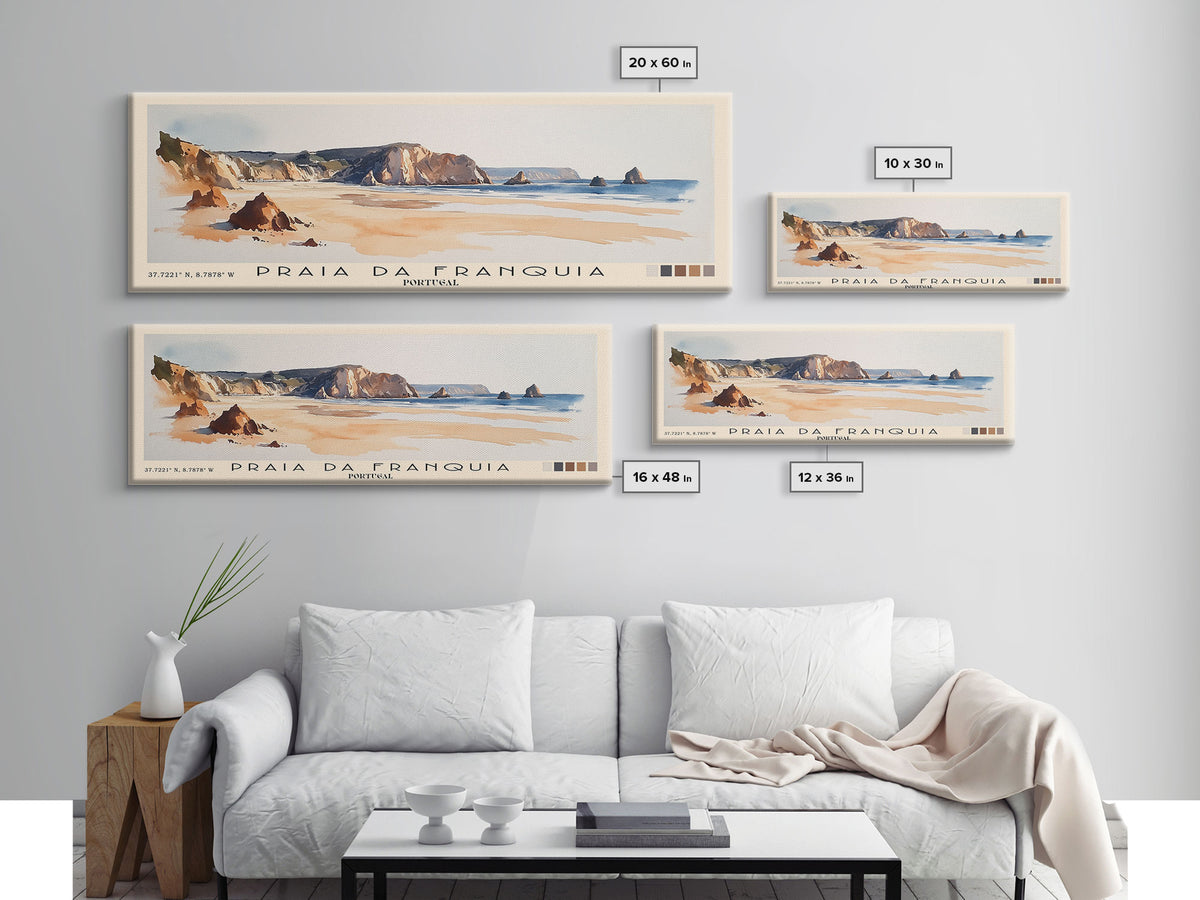 Praia da Franquia, Portugal Watercolor Print, Vacation Gift, Portugal Wall Art, Beach Painting, Beach Decor, Large Wall Art, Wood Frame Art