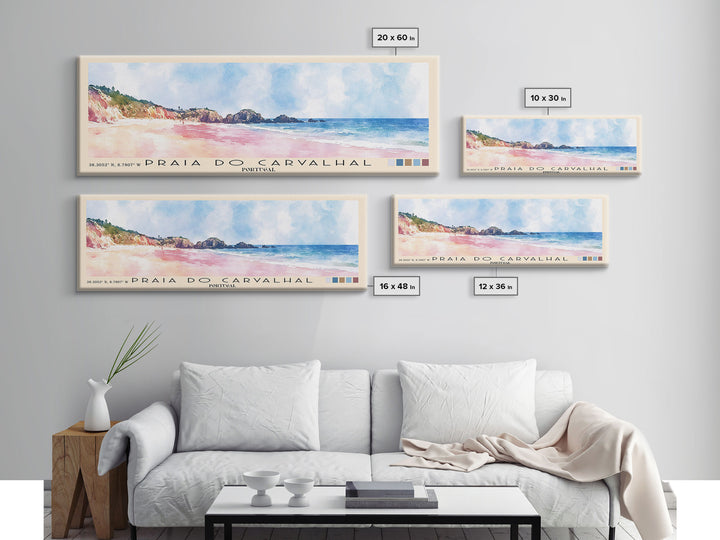 Praia do Carvalhal, Portugal Watercolor Print, Vacation Gift, Portugal Wall Art, Beach Painting, Beach Decor, Large Wall Art, Wood Frame Art