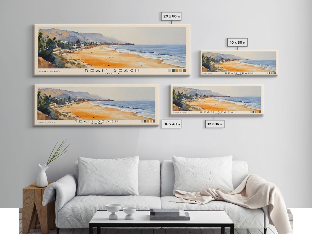 Ream Beach, Cambodia Watercolor Print, Vacation Gift, Cambodia Wall Art, Beach Painting, Beach Decor, Large Wall Art, Wood Frame Art