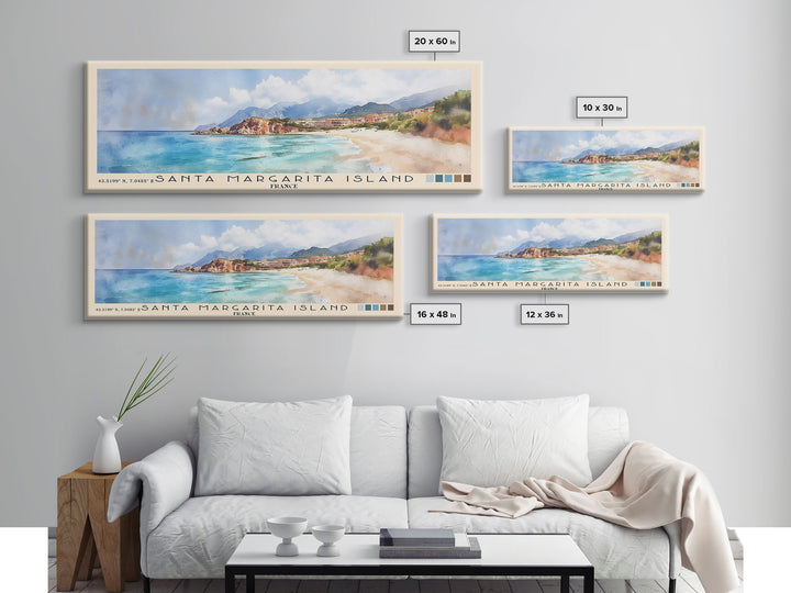 Santa Margarita Island, France Watercolor Print, Vacation Gift, France Wall Art, Beach Painting, Beach Decor, Large Wall Art, Wood Frame Art