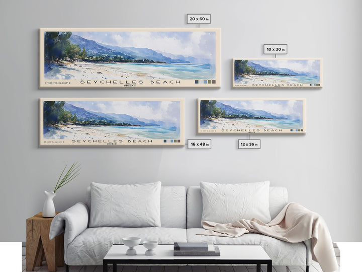 Seychelles Beach, Greece Watercolor Print, Vacation Gift, Greece Wall Art, Beach Painting, Beach Decor, Beach Or Lakehouse Art