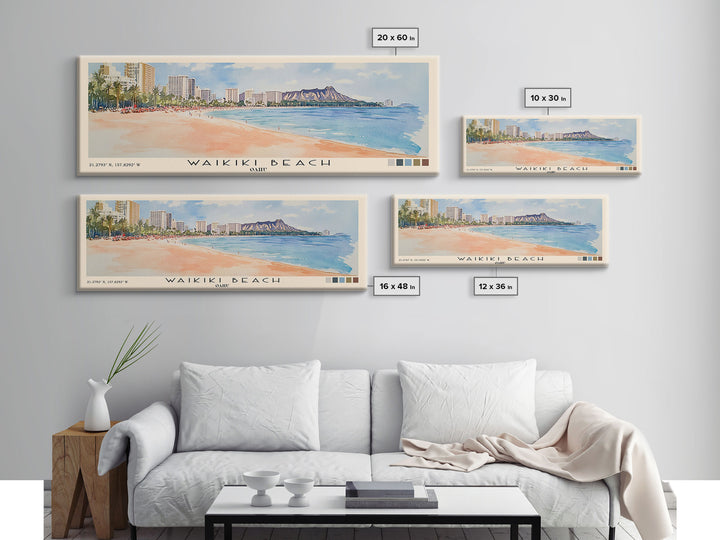 Waikiki Beach, Oahu Watercolor Print, Vacation Gift, Oahu Wall Art, Beach Painting, Beach Decor, Beach Or Lakehouse Art