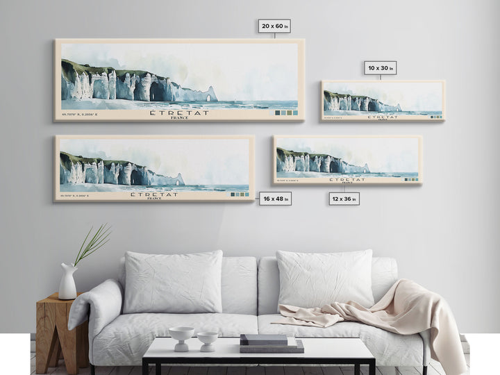 Étretat, France Watercolor Print, Vacation Gift, France Wall Art, Beach Painting, Beach Decor, Large Wall Art, Wood Frame Art