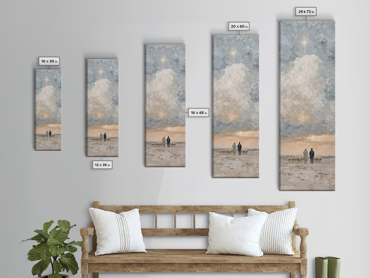 Shepherds Under Heaven – Framed Canvas Print – Tall Narrow Wall Art – Christian Art Canvas – Christian Wall Art – Jesus Painting