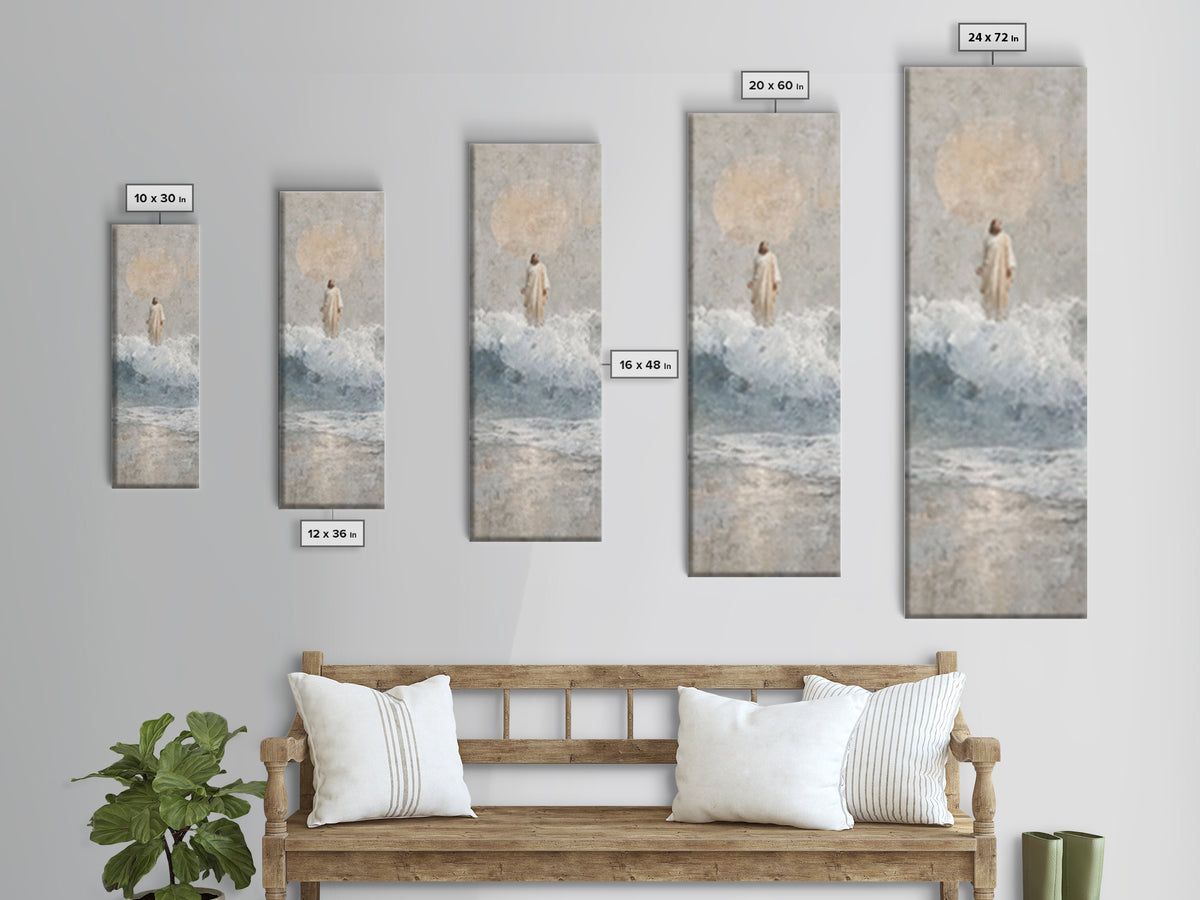Serene Sea Path, Framed Canvas Print, Narrow Art, Jesus Painting, Christian Wall Art, Christian Art Canvas