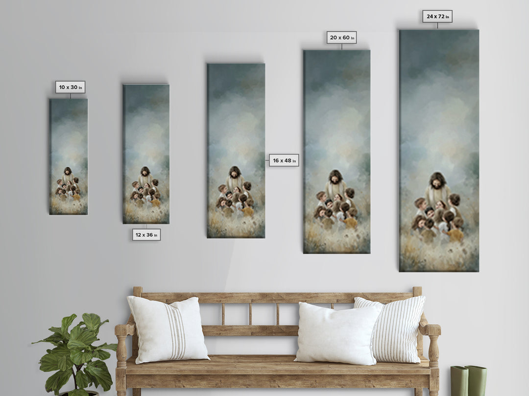 Morning Meadow Peace – Framed Canvas Print – Tall Narrow Wall Art – Christian Art Canvas – Christian Wall Art – Jesus Painting