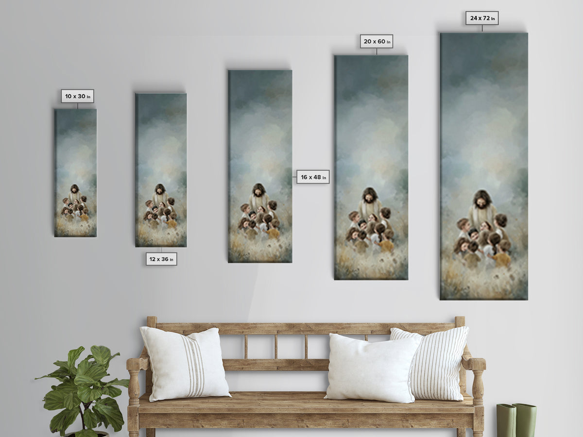 Morning Meadow Peace – Framed Canvas Print – Tall Narrow Wall Art – Christian Art Canvas – Christian Wall Art – Jesus Painting