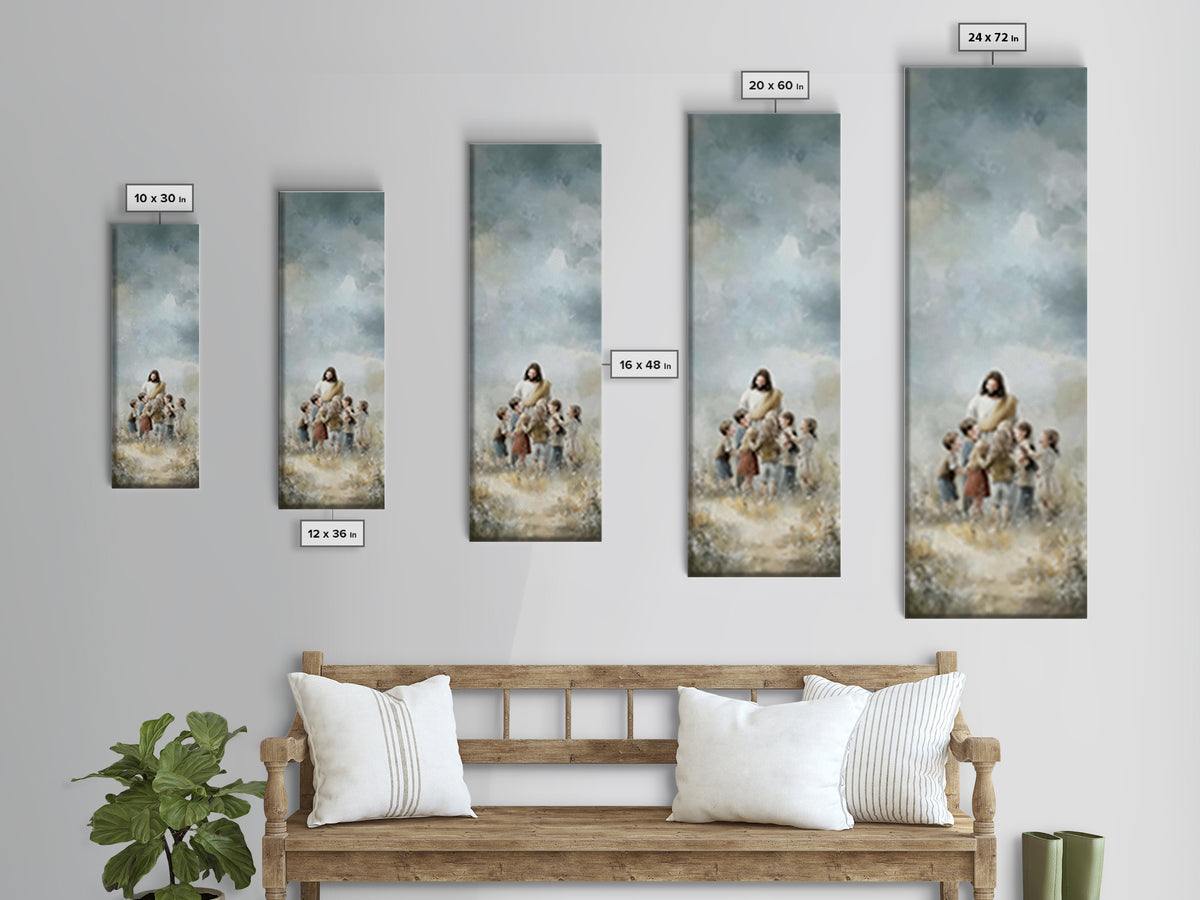 Circle Of Blessings, Framed Canvas Print, Narrow Art, Jesus Painting, Christian Wall Art, Christmas Art, Christian Art Canvas
