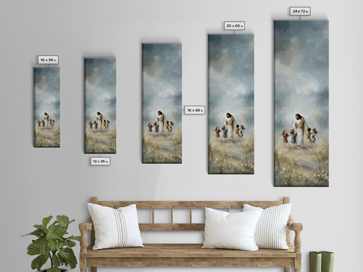 Heavenly Meadow Light | Framed Canvas Print | Tall Narrow Wall Art | Christian Art Canvas | Christmas Art | Jesus Painting | Christian Wall