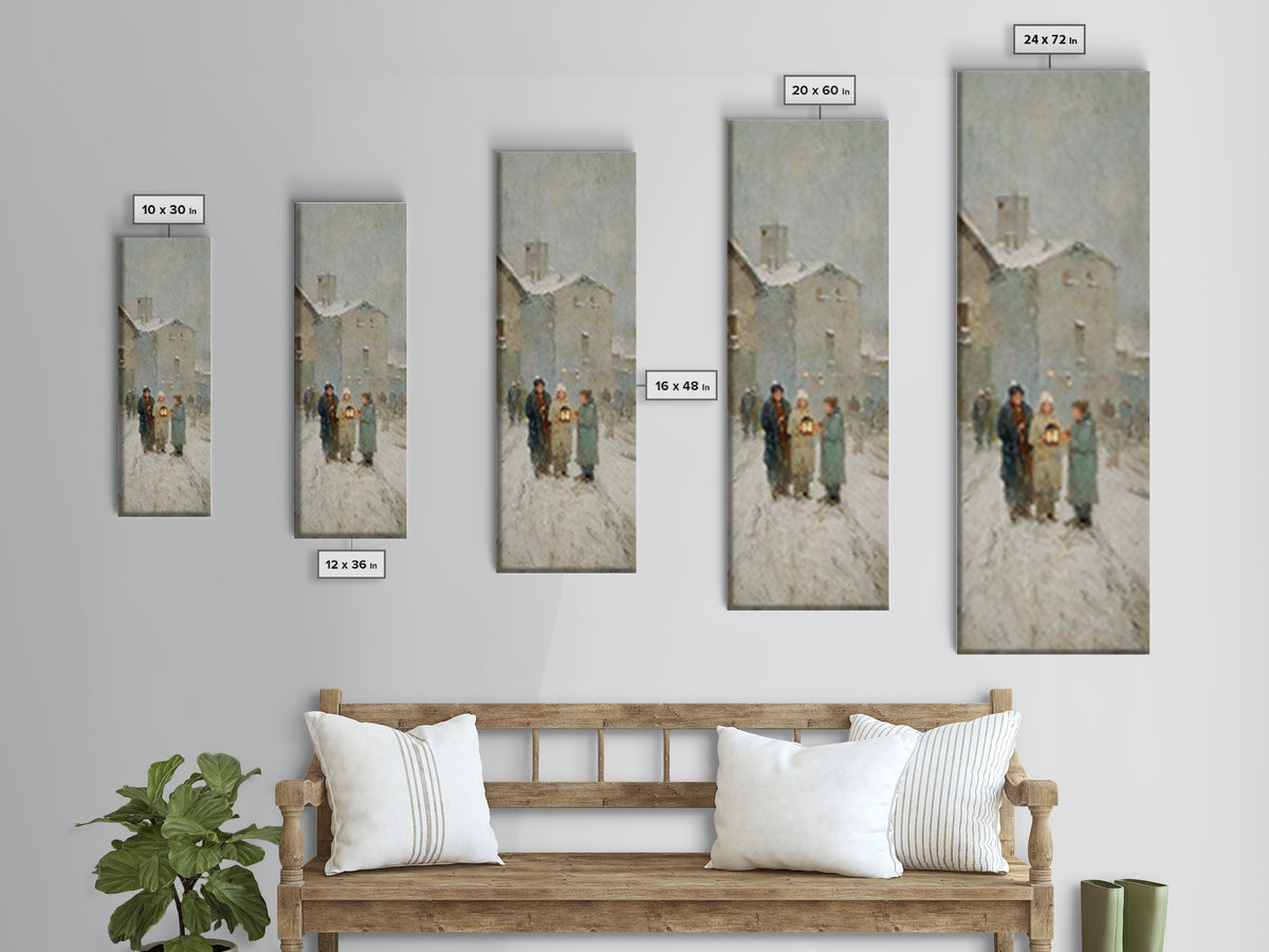 Evening Lantern Walk – Framed Canvas Print – Christian Art Canvas – Vintage Christmas Art – Christian Wall Art – Skinny Art – Christian Chr